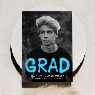 Sky Blue Spray Paint Typography Photo Graduation Announcement