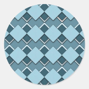 Sky Blue Square and Diamond Chequered Pattern Classic Round Sticker