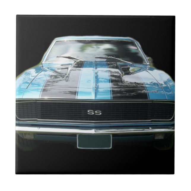 Sky blue SS Camaro with black stripes Tile (Front)