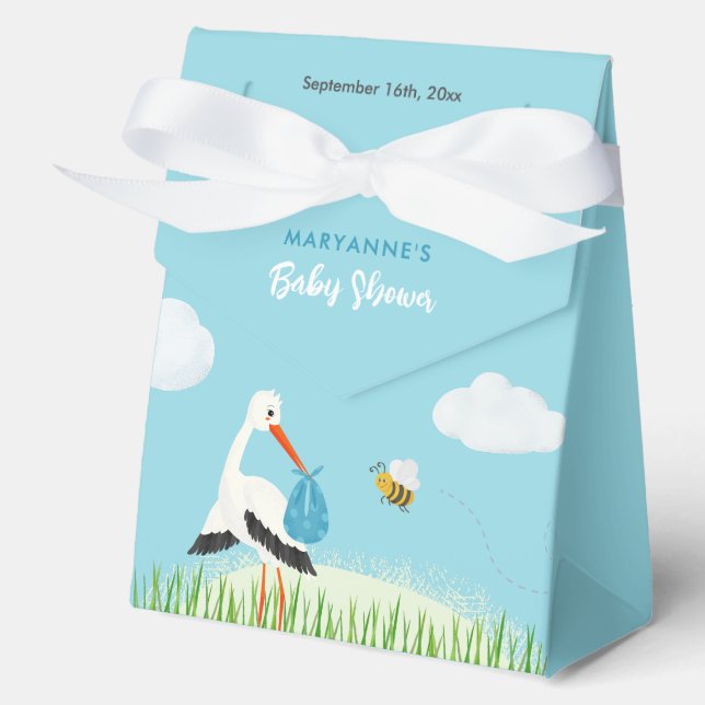 Sky Blue Stork Baby Shower Custom Favor Box (Front)