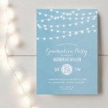 Sky Blue String Lights Graduation Party Invitation<br><div class="desc">Chic modern summer graduation party invitation design with simple elegant glowing string lights hanging across the top and a classy mix of modern and calligraphy script fonts on a printed faux watercolor texture background. A simple and stylish preppy design, perfect for summer! Click the CUSTOMIZE IT button to customize fonts,...</div>
