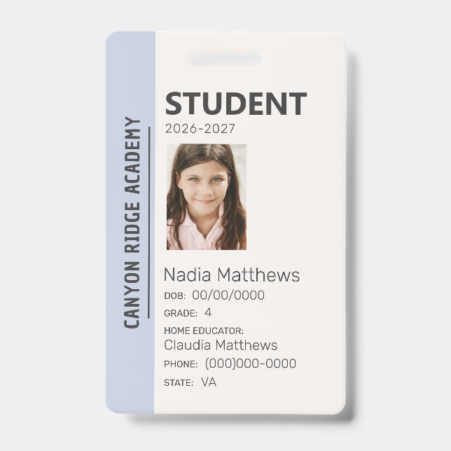 Sky Blue Stripe Homeschool Student ID Badge (Front)