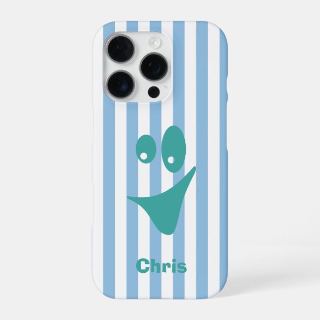 Sky Blue Stripe Mint Quirky Smile iPhone Case (Back)