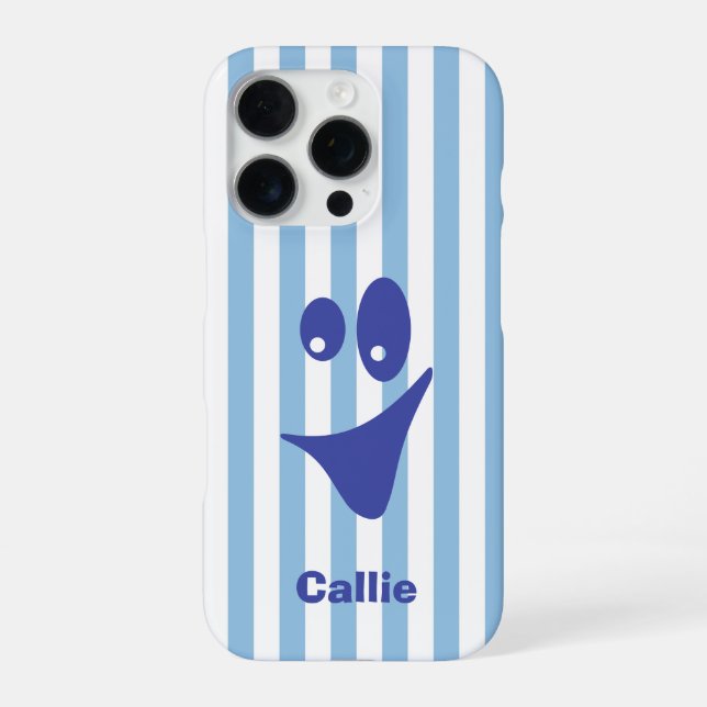 Sky Blue Stripe Navy Quirky Smile iPhone Case (Back)