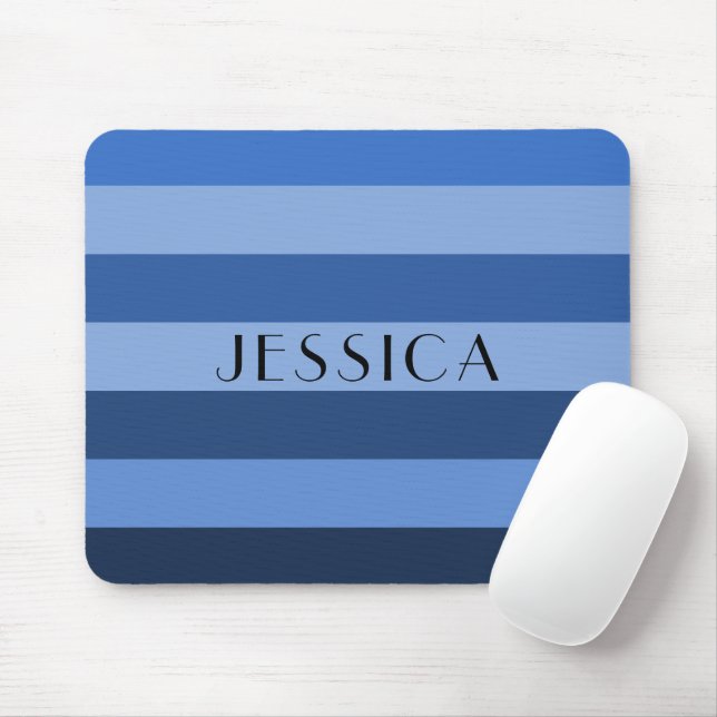 Sky Blue Striped Pattern Personalized Name Mouse Pad (With Mouse)