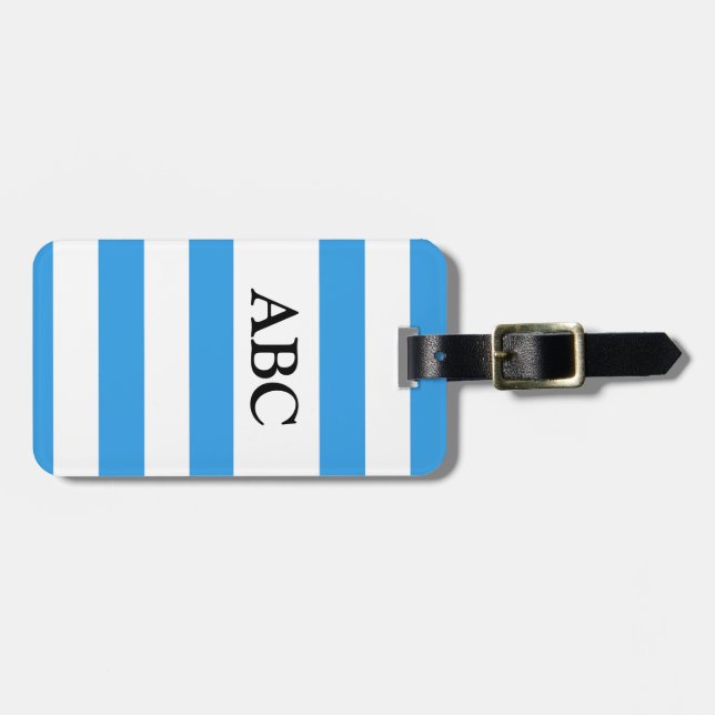 Sky Blue Striped Pattern with Monogram Luggage Tag (Front Horizontal)