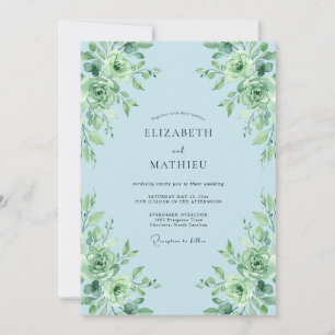 Sky Blue Succulent Bloom Wedding Invitation