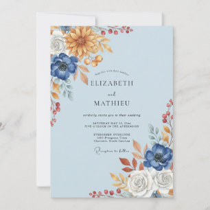 Sky Blue Sunflower Eucalyptus Wedding Invitation