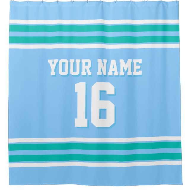 Sky Blue Teal White Stripes Sports Jersey (Front)