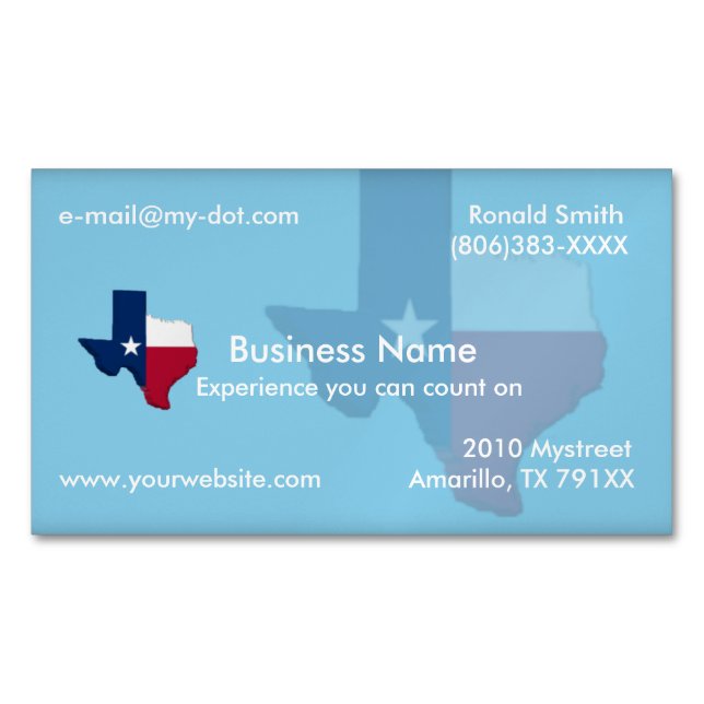 Sky Blue Texas Flag Map Magnetic Business Card (Front)