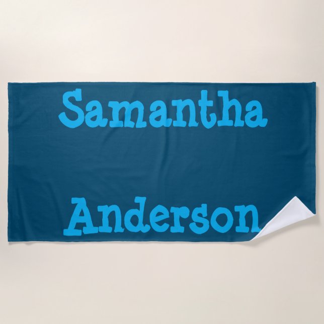 Sky Blue Text Personalized Beach Towel (Front)