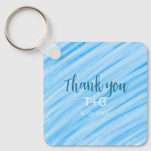 Sky blue thank you add couple name date year text keychain