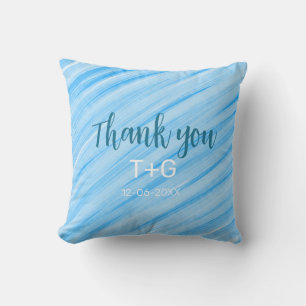 Sky blue thank you add couple name date year text throw pillow