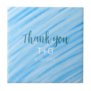 Sky blue thank you add couple name date year text tile