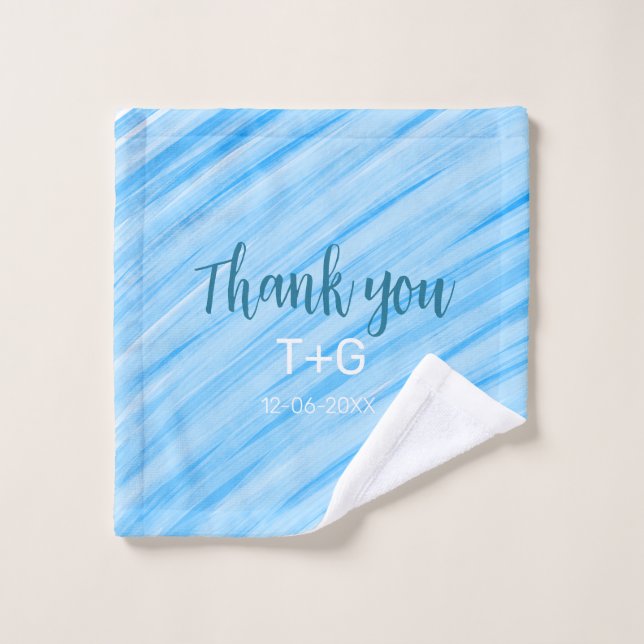 Sky blue thank you add couple name date year text wash cloth (Wash Cloth)