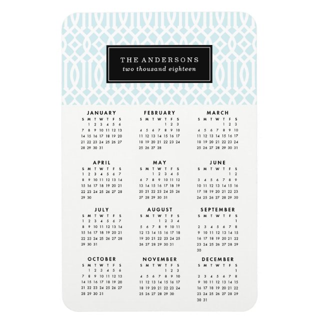 Sky Blue Trellis |  2018 Calendar Magnet (Vertical)