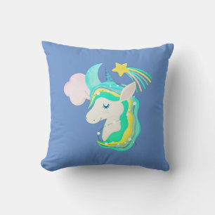Sky Blue Unicorn Rainbow Throw Pillow