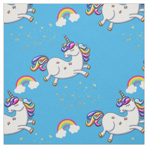 Sky Blue Unicorns, Gold Stars and Rainbow Fabric