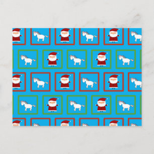 Sky blue unicorns santa claus pattern holiday postcard