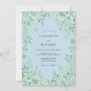 Sky Blue Verdant Flourish Wedding Invitation