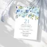 Sky Blue Watercolor Flowers 21st Birthday Party Invitation<br><div class="desc">Sky Blue Watercolor Flowers 21st Birthday Party Invitation

See matching collection in Niche and Nest Store</div>
