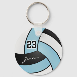 Sky Blue, White and Black Volleyball - Customize Keychain