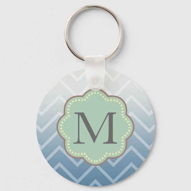 Sky Blue White Chevron Keychain (Front)
