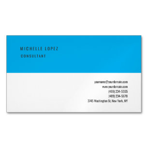 Sky Blue White Classical Elegant Plain Magnetic Business Card