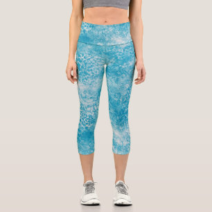 Sky Blue & White Coral Texture Capri Leggings