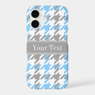 Sky Blue White Dk Grey Houndstooth Name Monogram