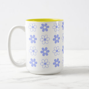 Sky Blue & White Flower Pattern on White Two-Tone Coffee Mug