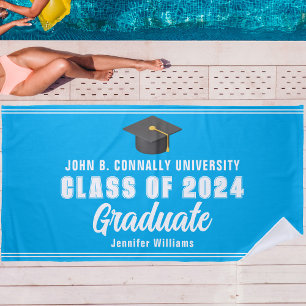 Sky Blue White Graduate Cute Graduation Keepsake Beach Towel