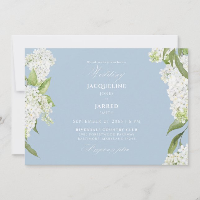 Sky Blue White Hydrangeas Wedding II Invitation (Front)