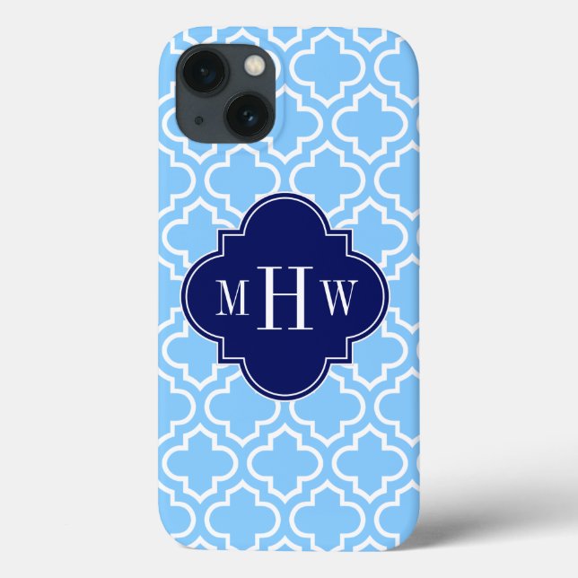 Sky Blue White Moroccan #6 Navy 3 Initial Monogram Case-Mate iPhone Case (Back)