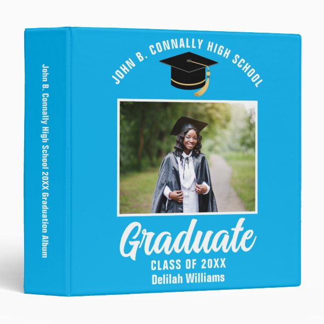 Sky Blue White Personalized Graduation Photo Album Binder (Front/Spine)