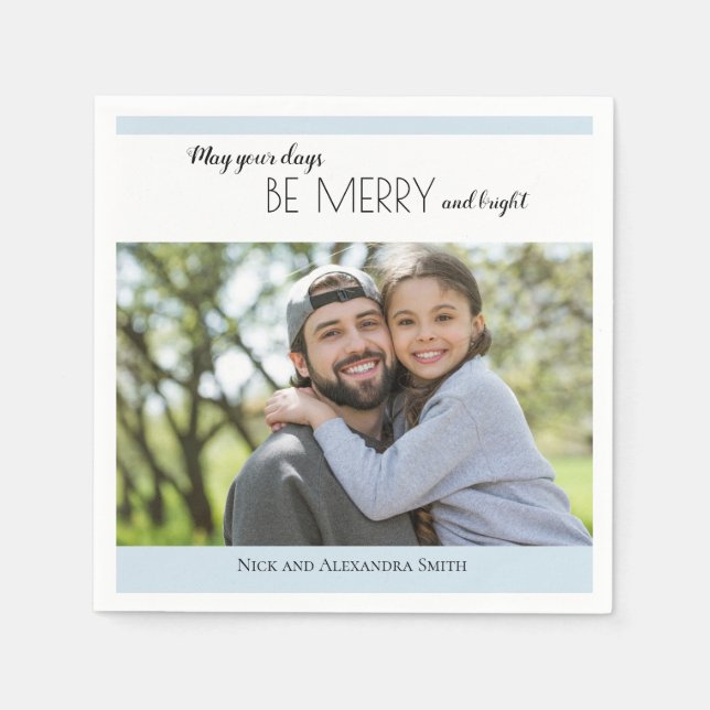 Sky Blue White Photo Christmas Napkin (Front)