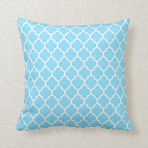 Sky Blue - White Quatrefoil Pillow