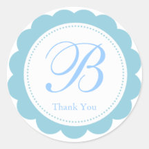 Sky Blue White Scalloped Circle Monogram Thank You