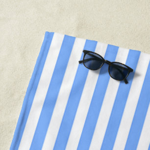 Sky Blue White Stripes Beach Towel