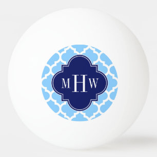Sky Blue Wht Moroccan #5 Navy Blu 5c Name Monogram Ping Pong Ball