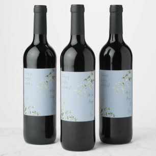 Sky Blue With Love Greenery Wedding Wine Label