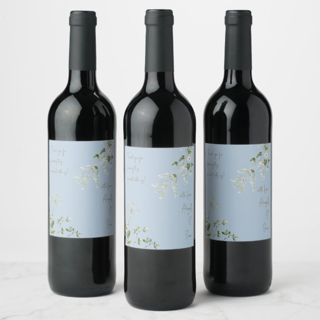Sky Blue With Love Greenery Wedding  Wine Label (Bottles)