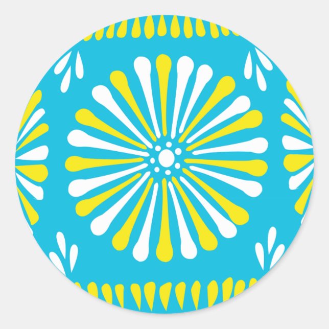 Sky blue with yellow and white spring daisy flower classic round sticker (Front)