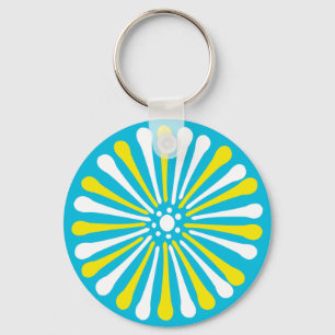 Sky blue with yellow and white spring daisy flower keychain