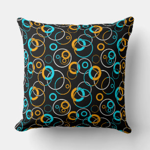 Sky blue yellow and white rings and circles throw pillow