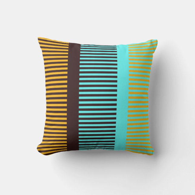 Sky Blue Yellow Brown Stripes Outdoor Pillow (Front)