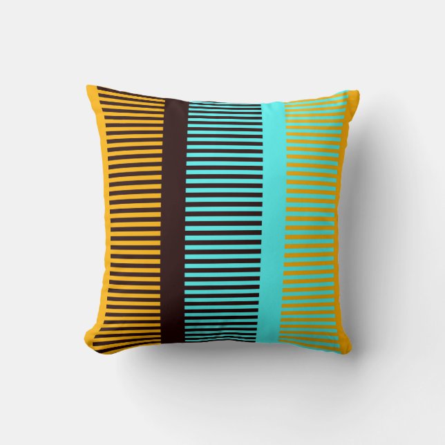Sky Blue Yellow Brown Stripes Throw Pillow (Front)
