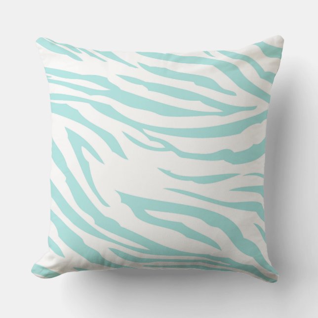 Sky Blue Zebra Print Throw Pillow (Front)