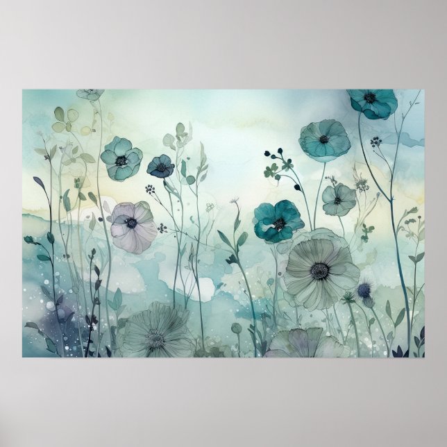 Sky Blues Wild Field Flowers Art Poster (Front)