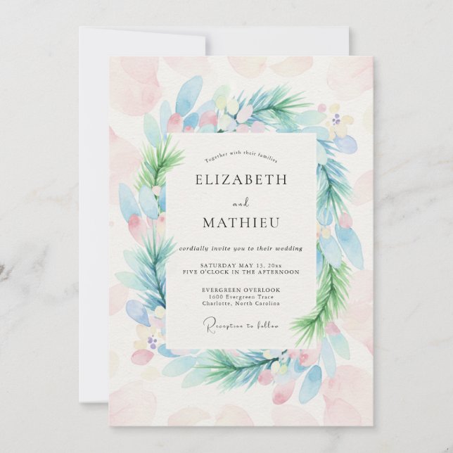 Sky Blush Wreath Wedding Invitation (Front)